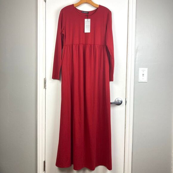 Sarin Mathews Red Maxi Long Sleeve Dress Regencycore Renaissance Handmaid Tale L - Picture 1 of 9